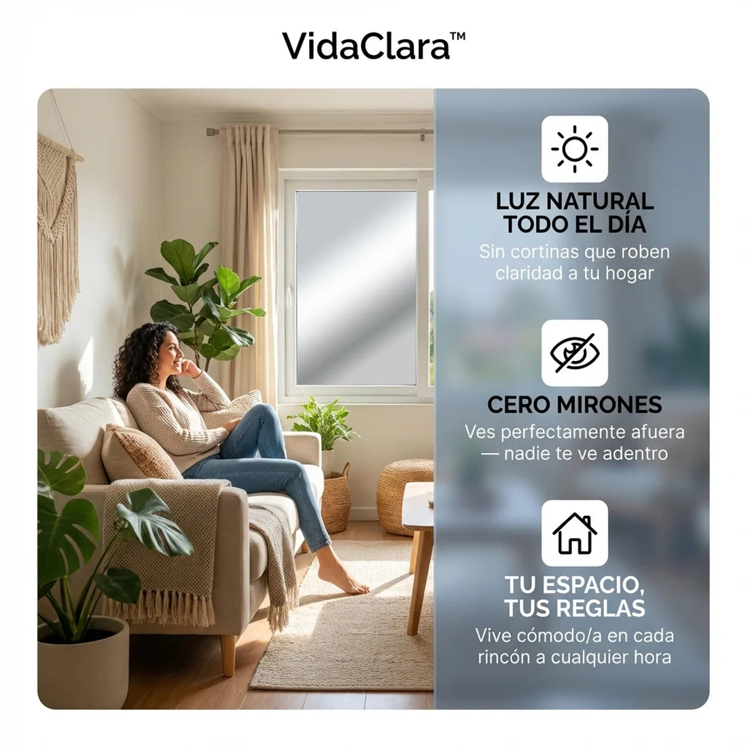 Lámina Espejo para Ventanas - Sin Mirones ni Cortinas, VidaClara™ te ilumina.